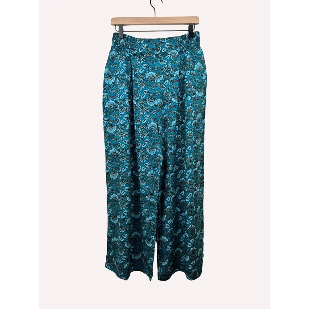 Wide-Leg Floral Pants By Band Of The Free - Deep Teal Aqua - Picture 4 of 9